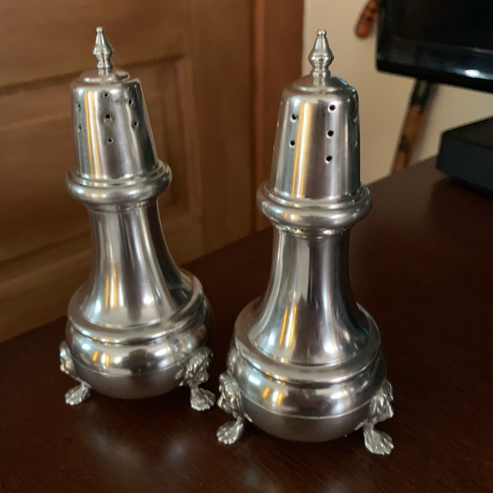 vintage pr of footed sterling silver salt &pepper